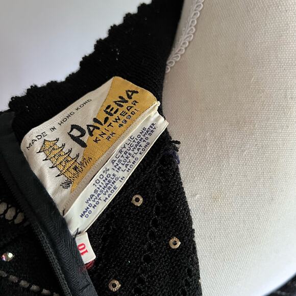 Palena Knit Mock Neck Evening Dress Rhinestones Size‎ 10 True 60s Vintage EUC - Picture 13 of 14